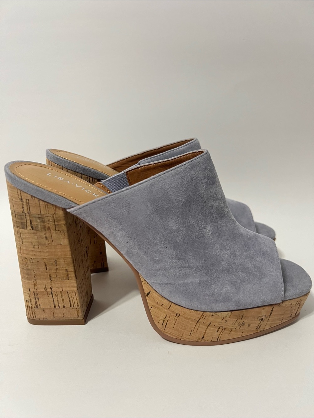Lisa Vicky Light Purple Suede Cork Platform High Heel Open Toe Shoes Size 8.5